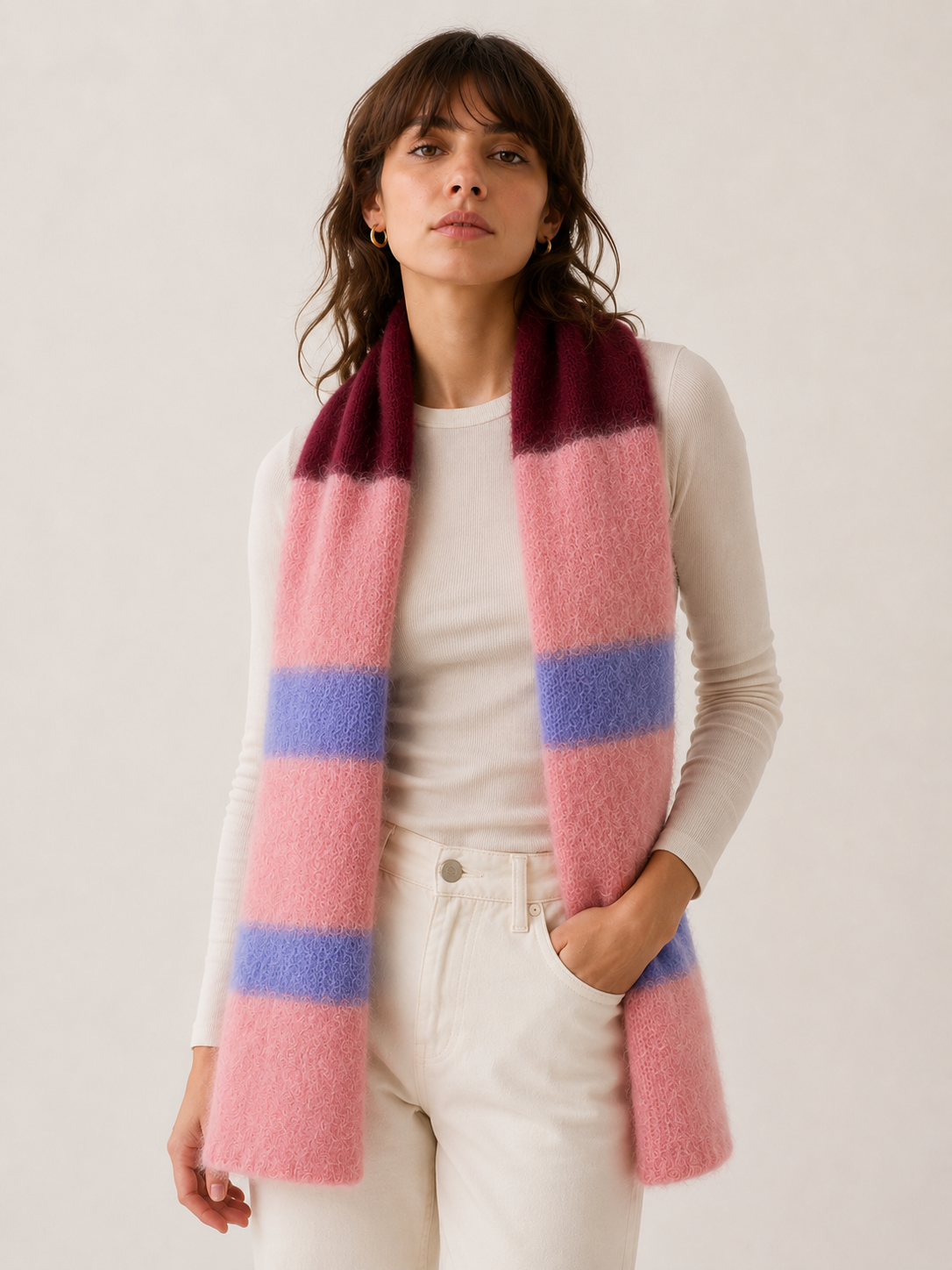 Echarpe longue rose et bordeaux