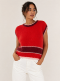 Pull sans manches rayures rouge