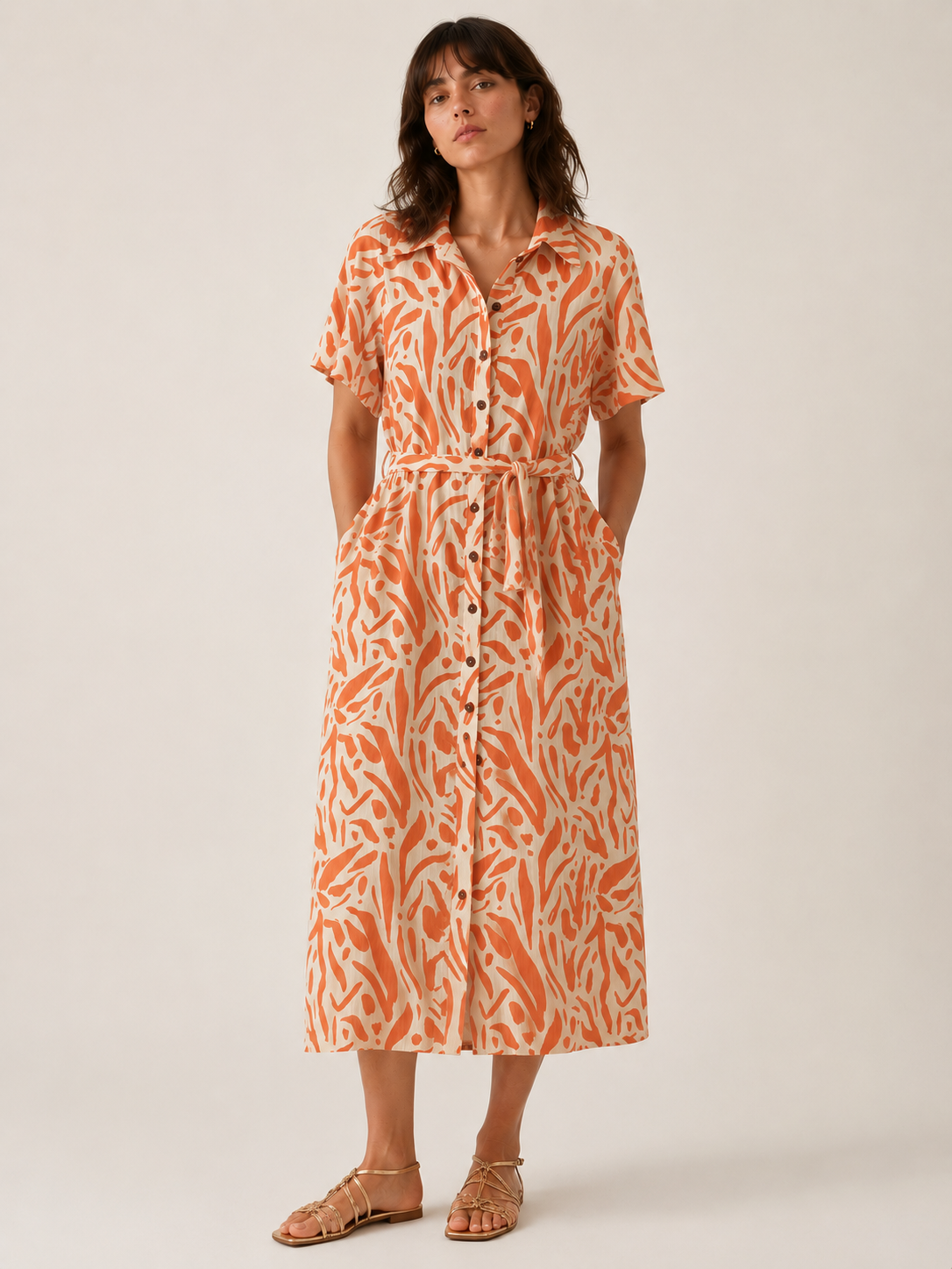 Robe chemise imprimée corail