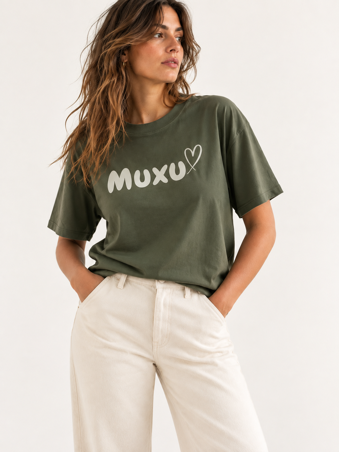 T-shirt Muxu kaki / tilleul