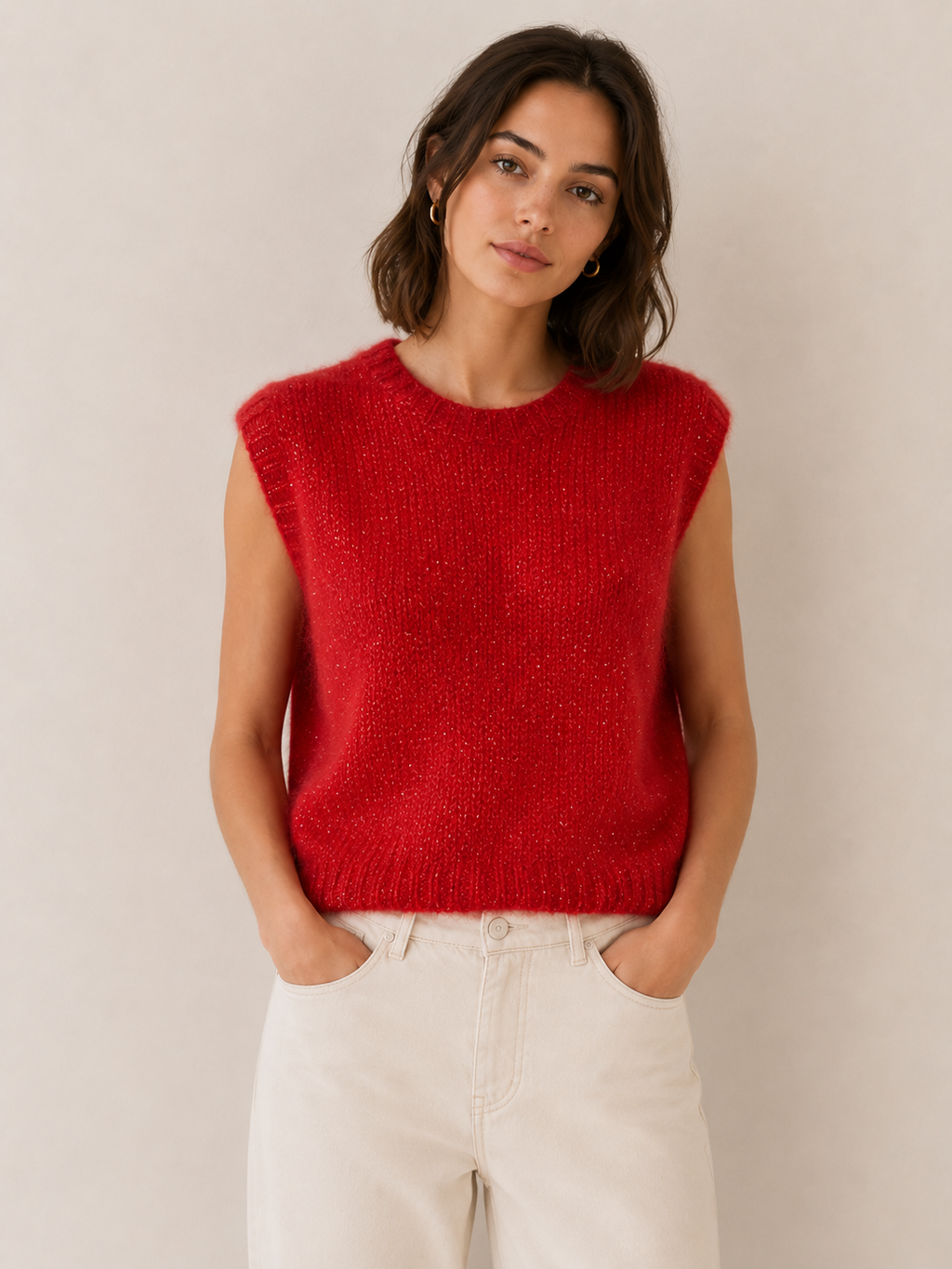 Pull sans manche rouge brillant