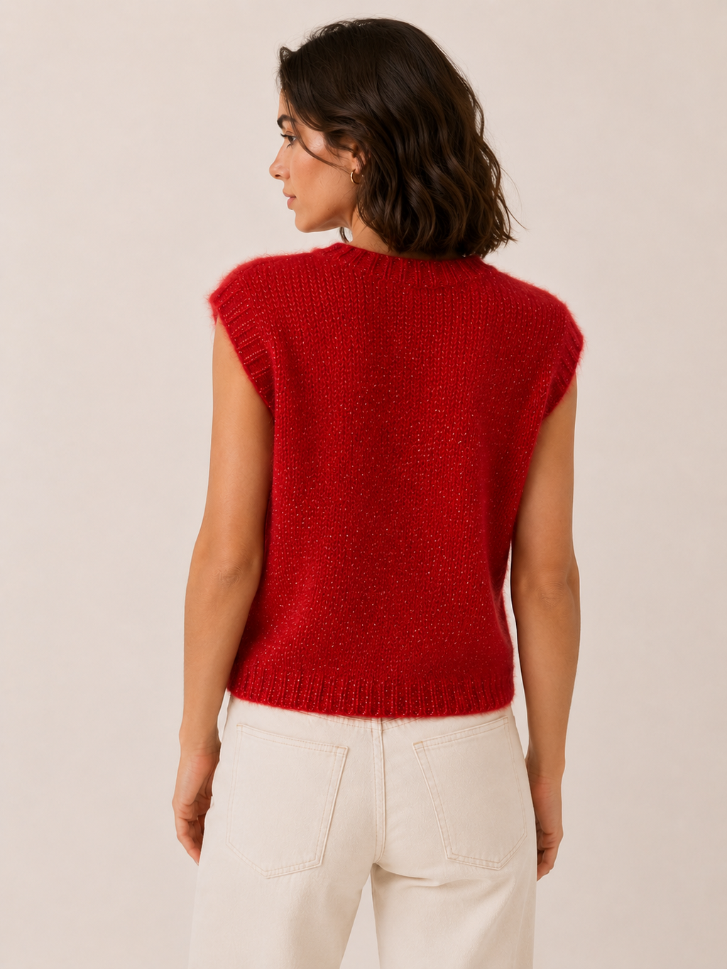 Pull sans manche rouge brillant