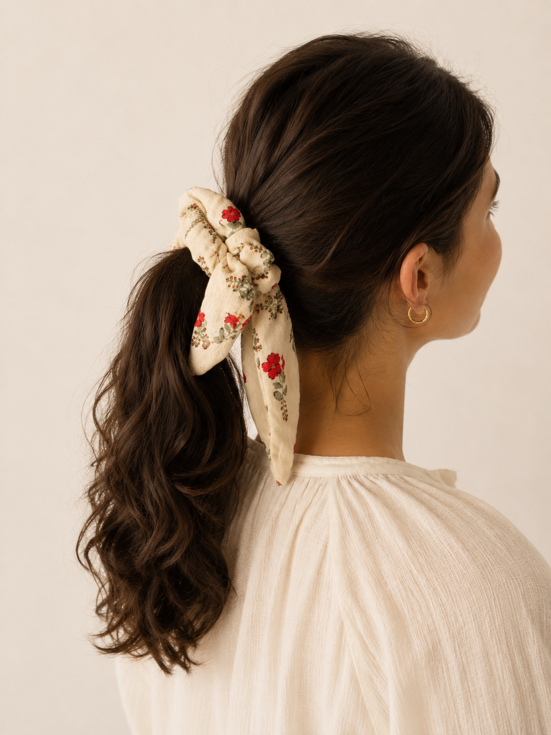 Chouchou petites fleurs rouge et blanc