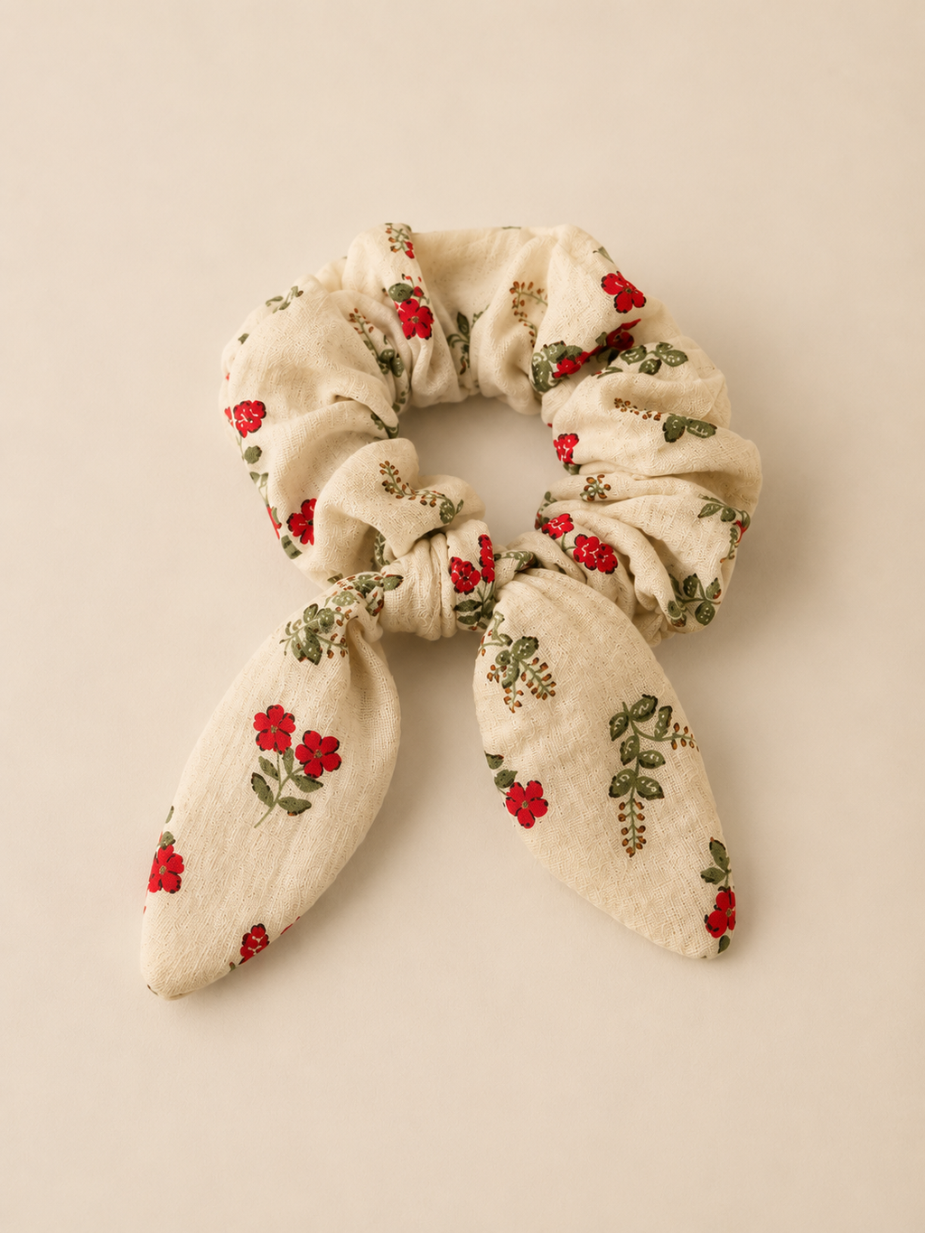 Chouchou petites fleurs rouge et blanc