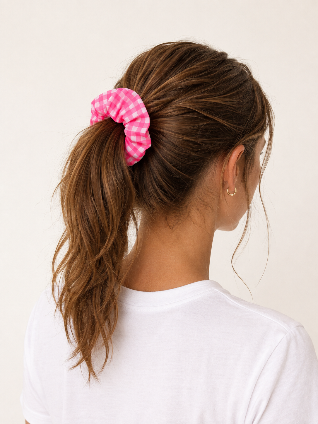 Chouchou vichy fluo rose