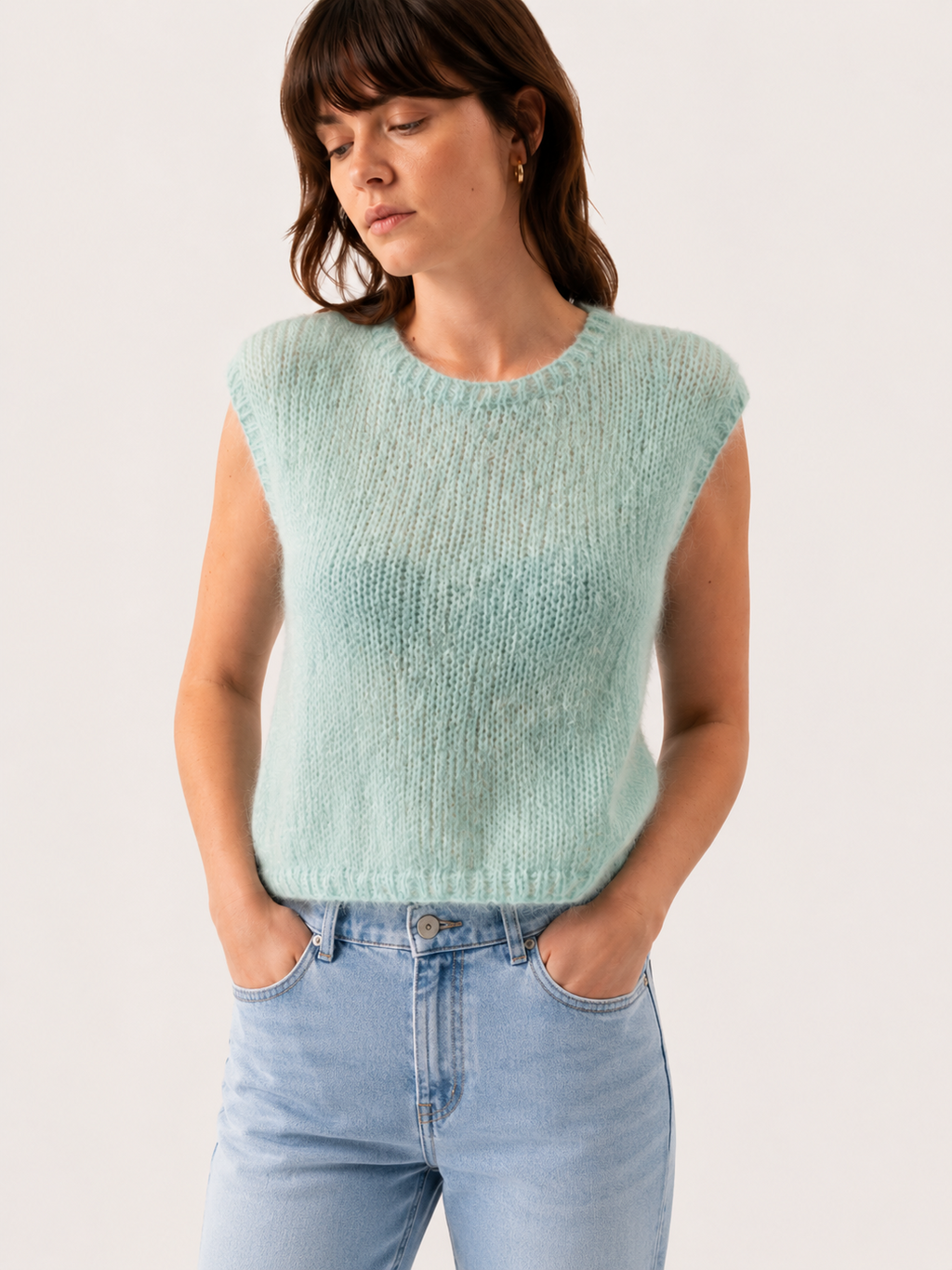 Pull sans manches vert d'eau