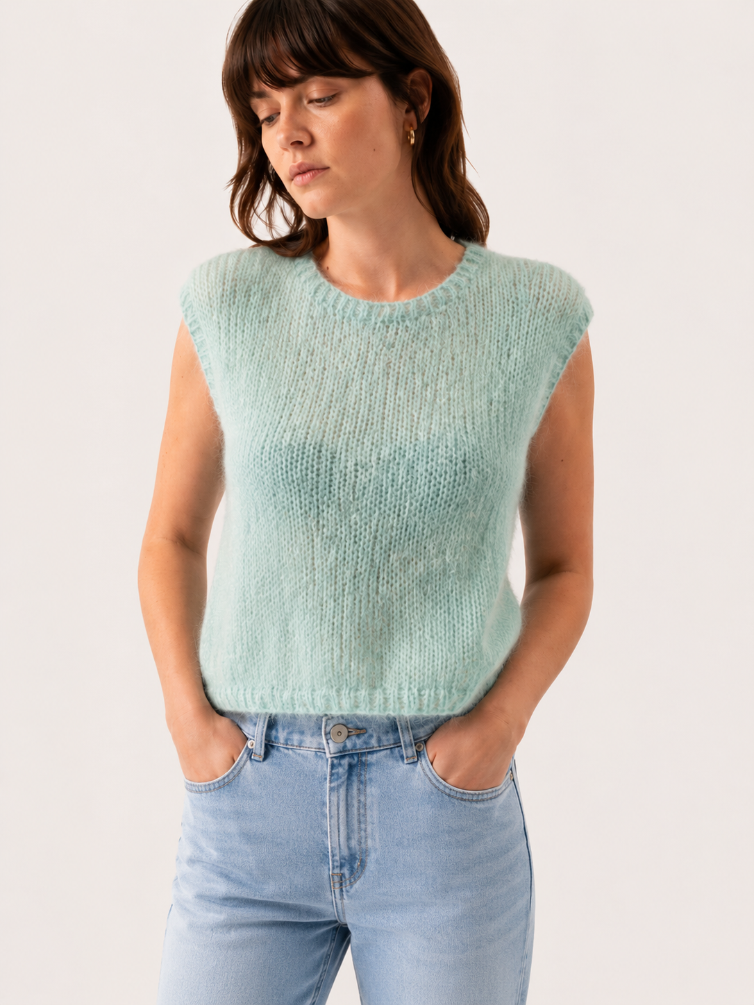 Pull sans manches vert d'eau